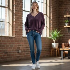 Mudd Plush V Neck Long Sleeve Sweater‎ Purple Size M Cozy Chenille Knit Plush